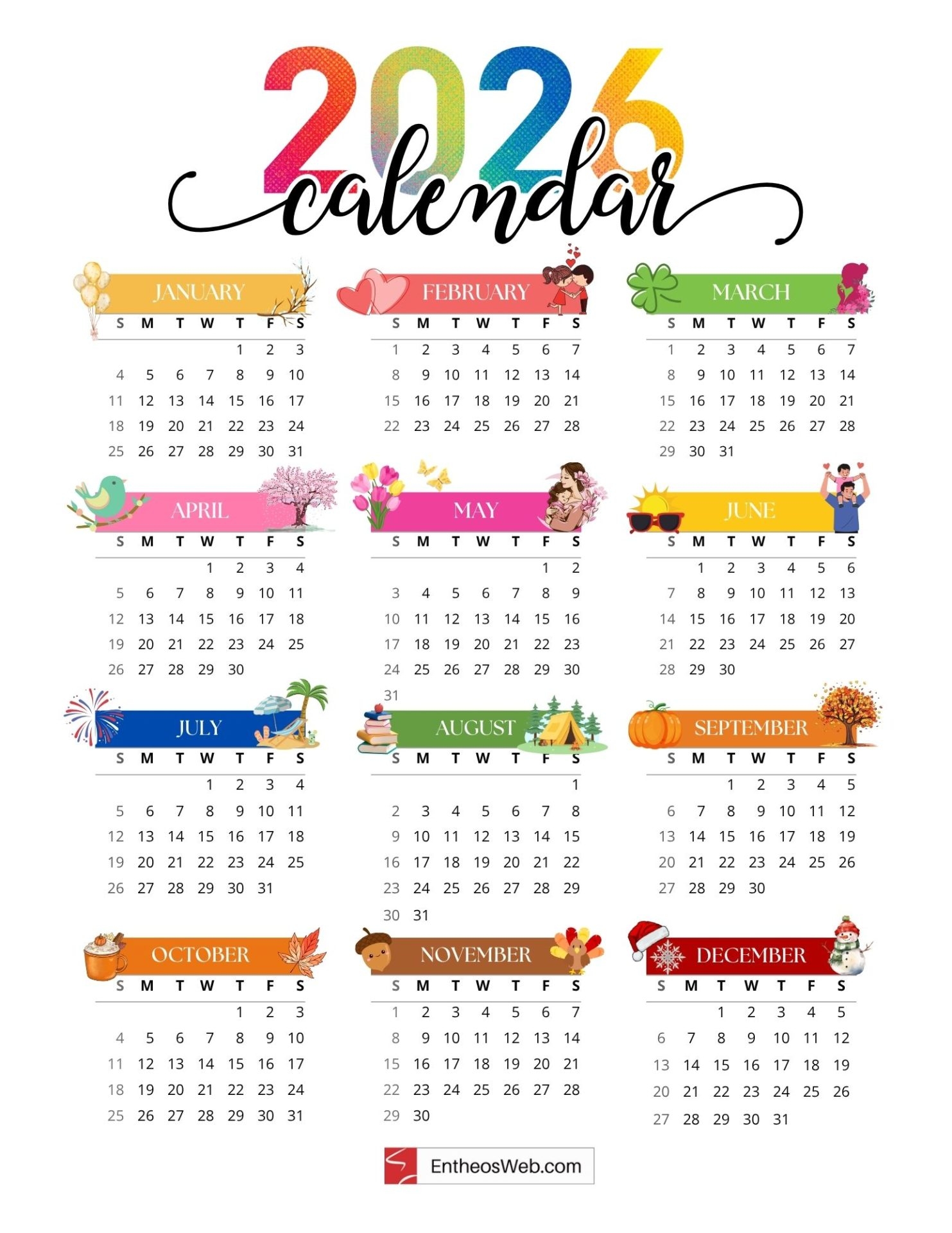 Full Year Printable Calendar