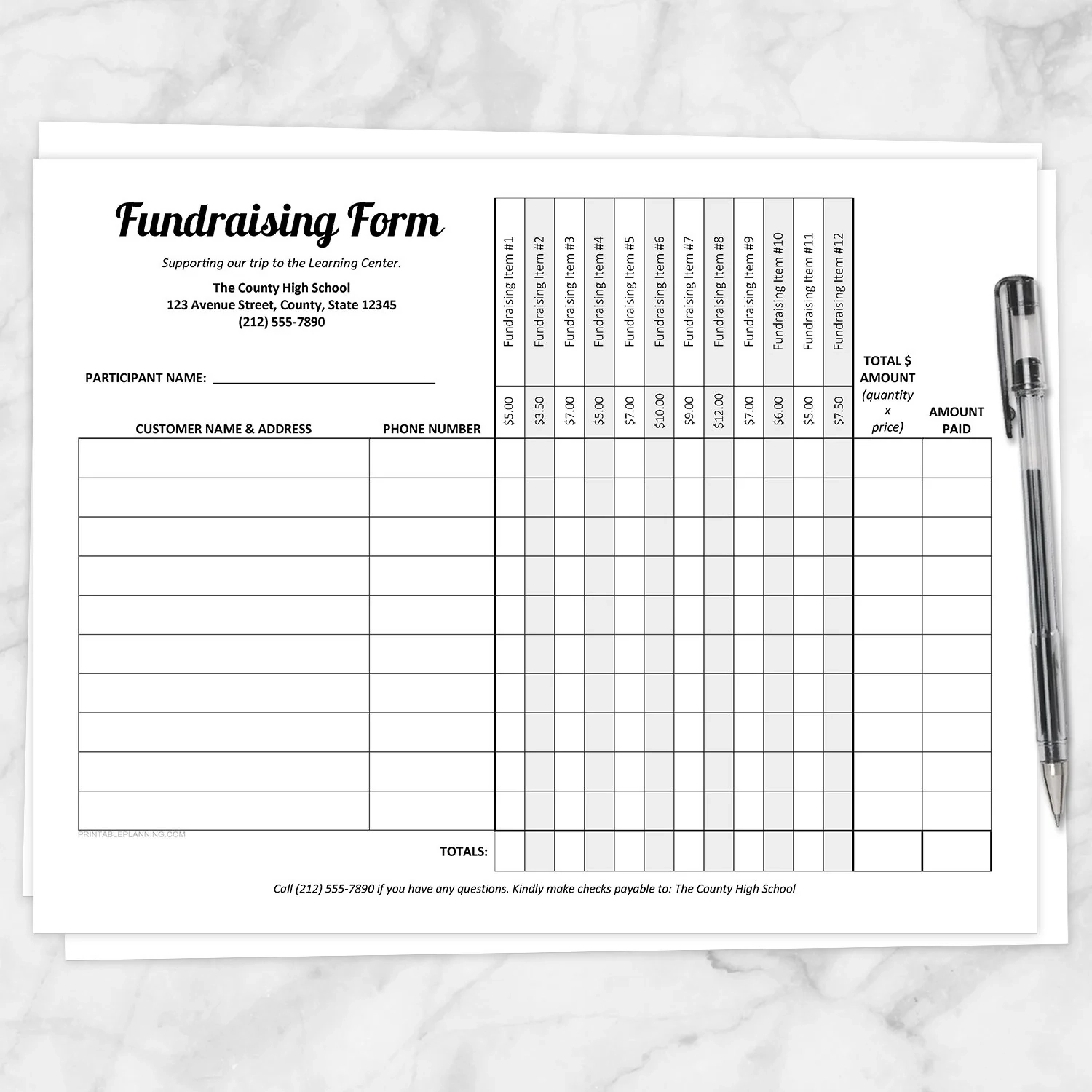 Free Printable Fundraiser Sheets
