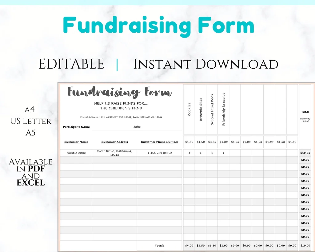 Fundraising Order Form For Kids Editable School Fundraiser Template