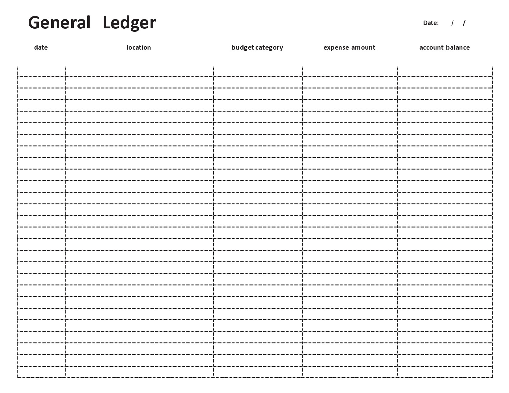 General Ledger Template Business Leger Column Ledger Book Printable Double Entry Journal Accounting