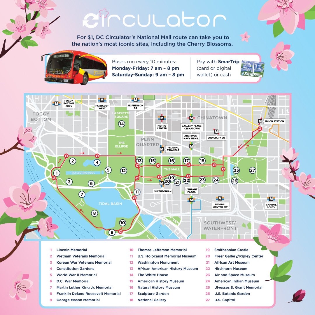 Get To The Cherry Blossoms With DCCirculator For 1 Check Out Our Updated Map For Guidance To Navigating The National Mall With Us More Info Here Https t co Asy4mDopFG