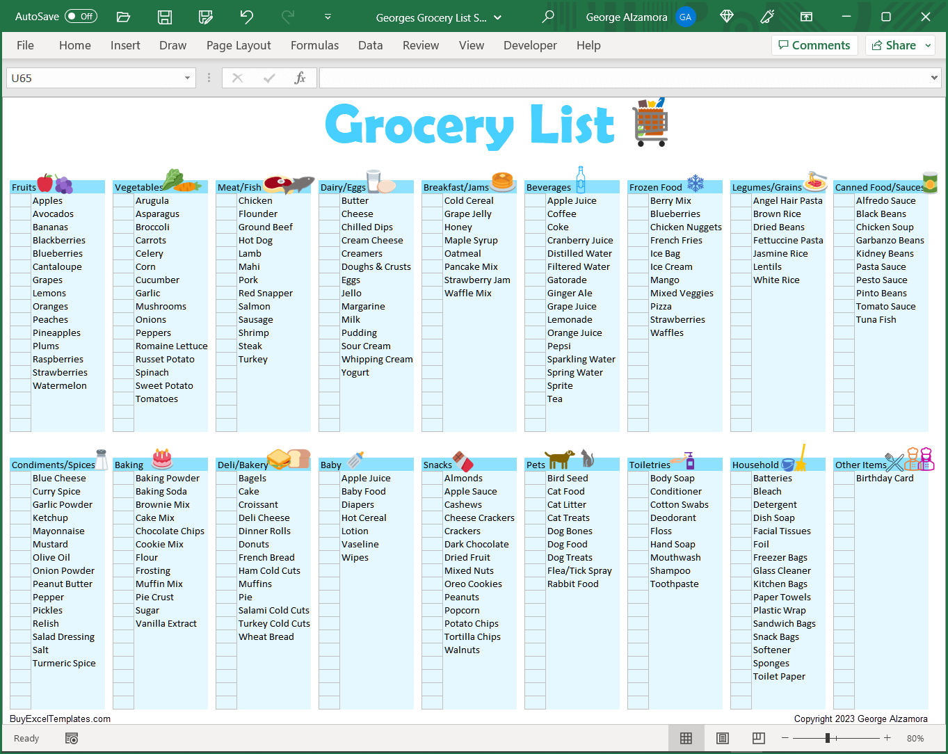 Grocery List Spreadsheet Printable Editable Food Shopping Planner BuyExcelTemplates Grocery List Spreadsheet Printable Editable Food Shopping Planner BuyExcelTemplates