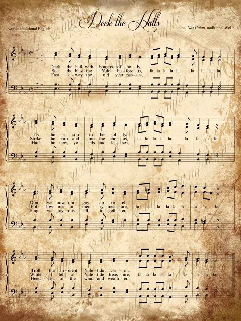 Grungy Aged Vintage Christmas Carol Music Digital Sheet INSTANT Printable Download 2 Sheets Deck The Halls And God Rest Ye Merry Gentlemen Etsy