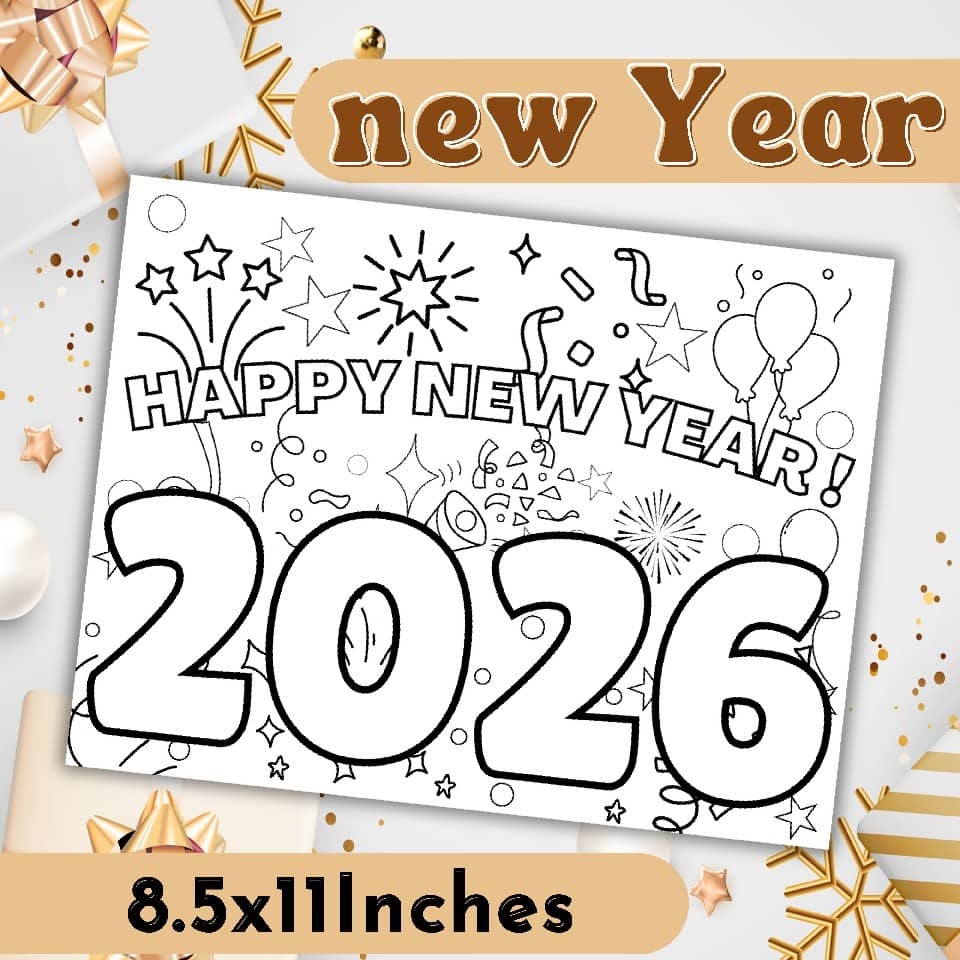 Happy New Year 2026 Coloring Pages 2026 Coloring Sheets 2026 New Years