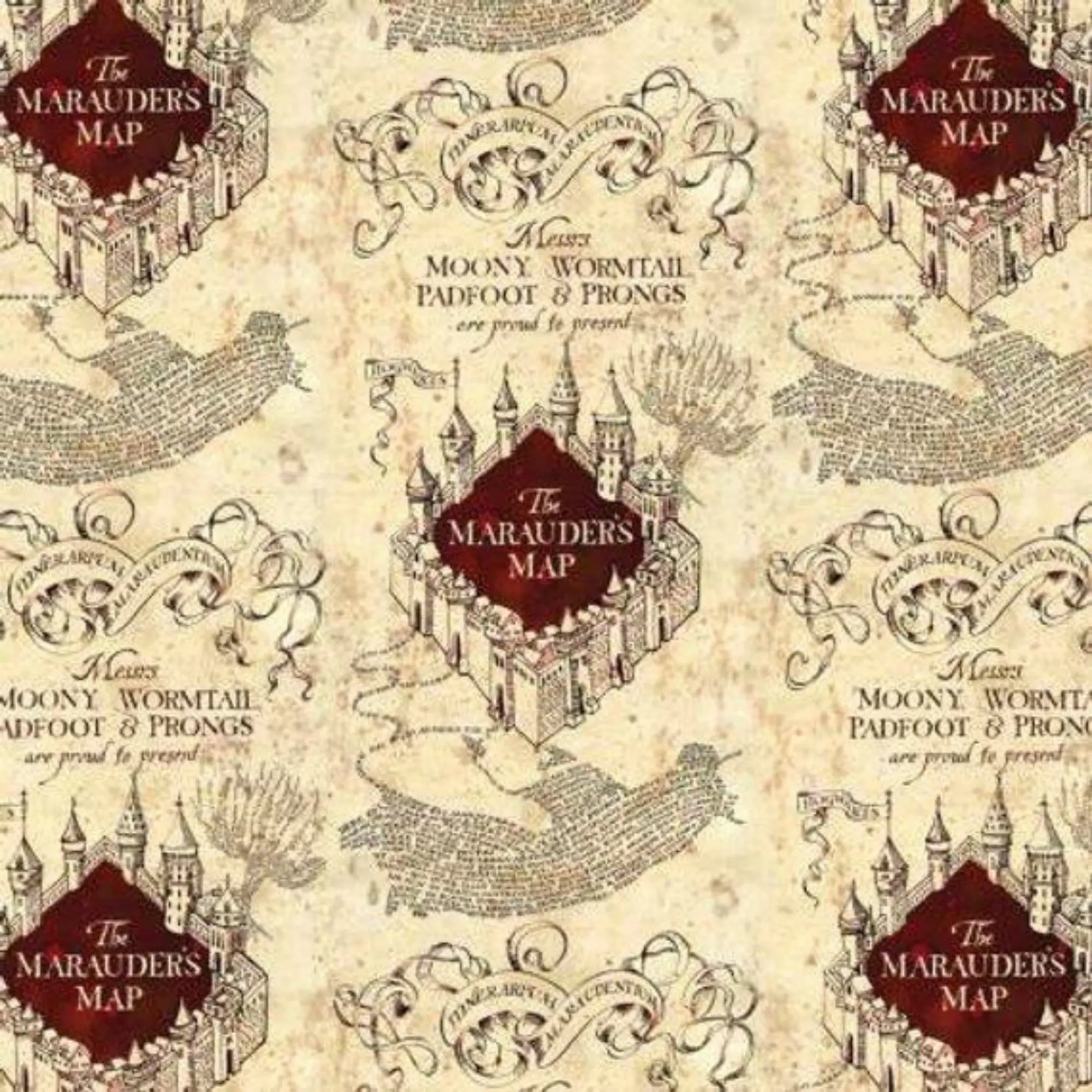 Harry Potter Marauders Map 100 Cotton Print Fabric Cream 