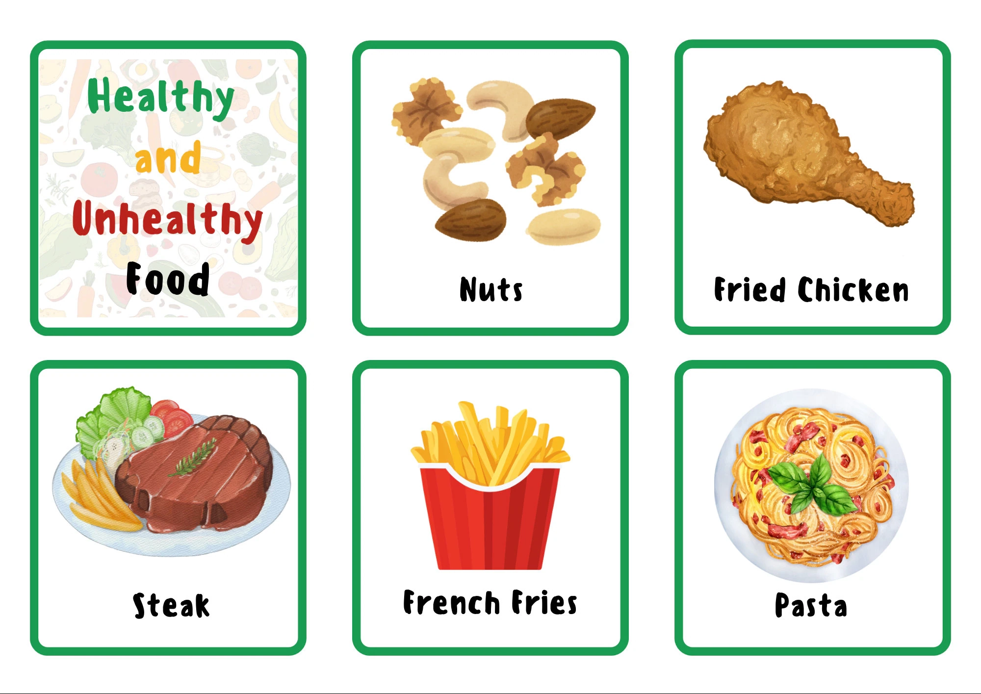 Healthy And Unhealthy Foods Flashcards And Worksheet Etsy