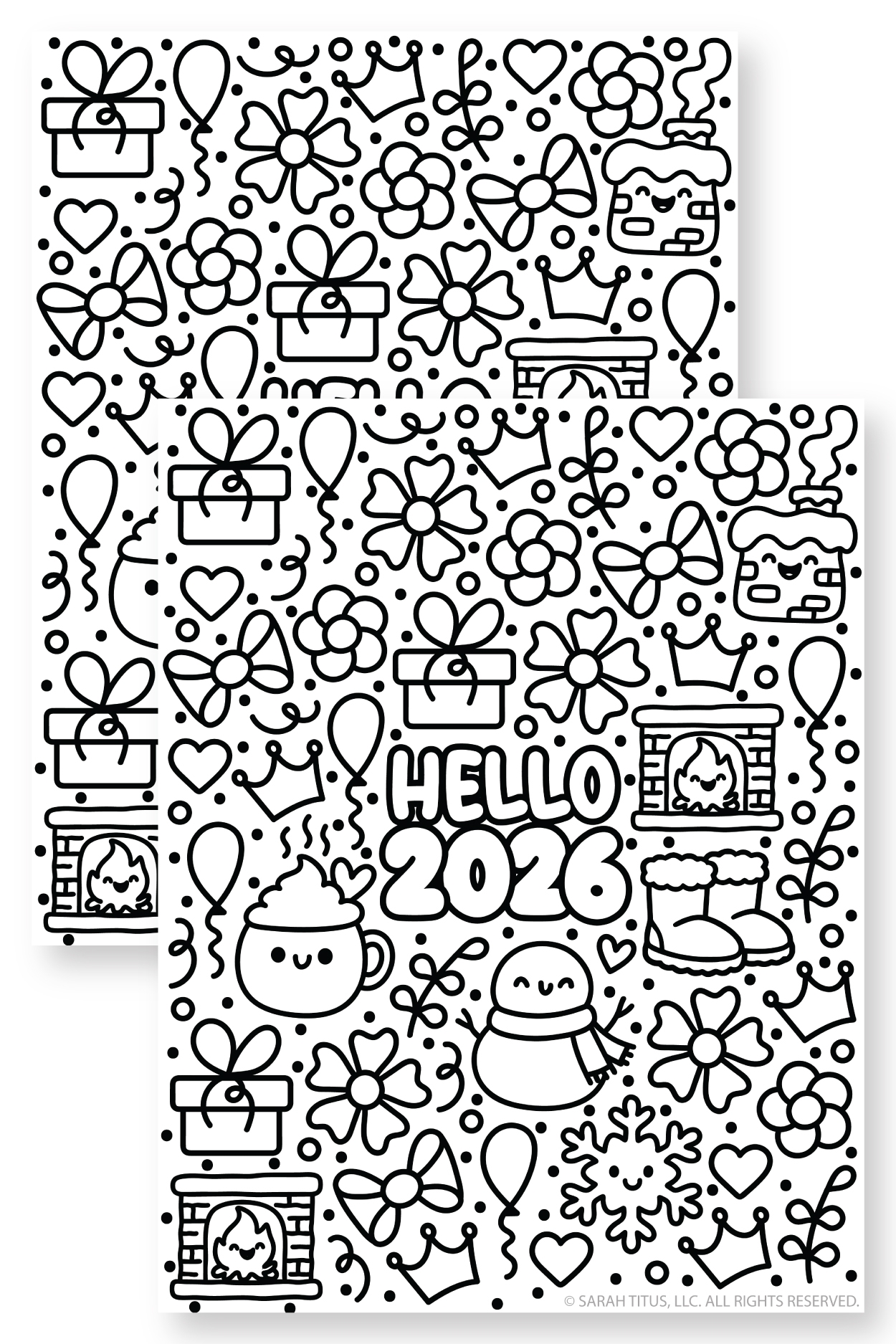 Hello 2026 Coloring Page Free Printable Cute New Year Doodles Sarah Titus