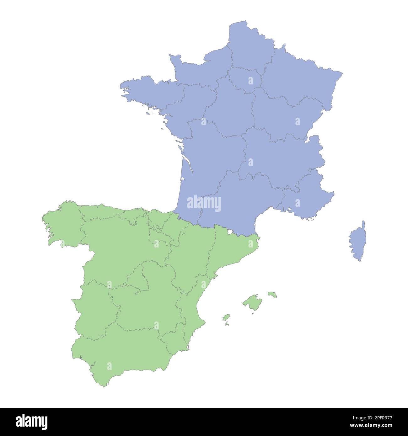 High Quality Political Map Of France And Spain With Borders Of The Regions Or Provinces Vector Illustration Stock Vector Image Art Alamy