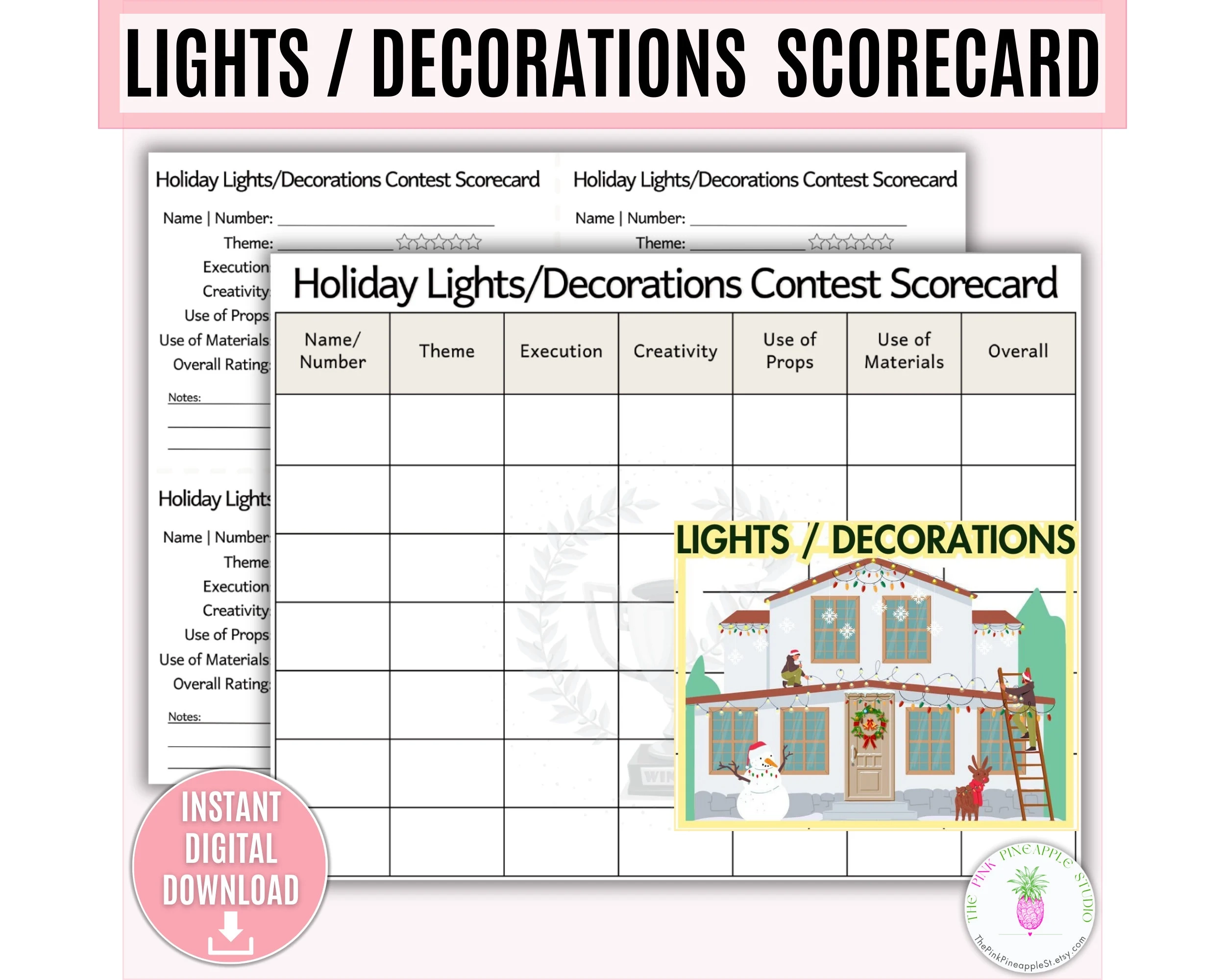 Holiday Lights Or Decorations Contest Scorecard Printable Lights Competition Decorations Competition Neighborhood Contest Office Contest Etsy