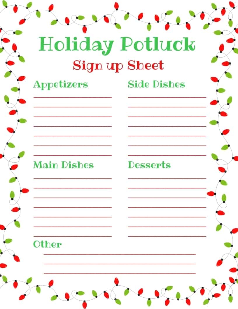 Printable Christmas Sign Up Sheet