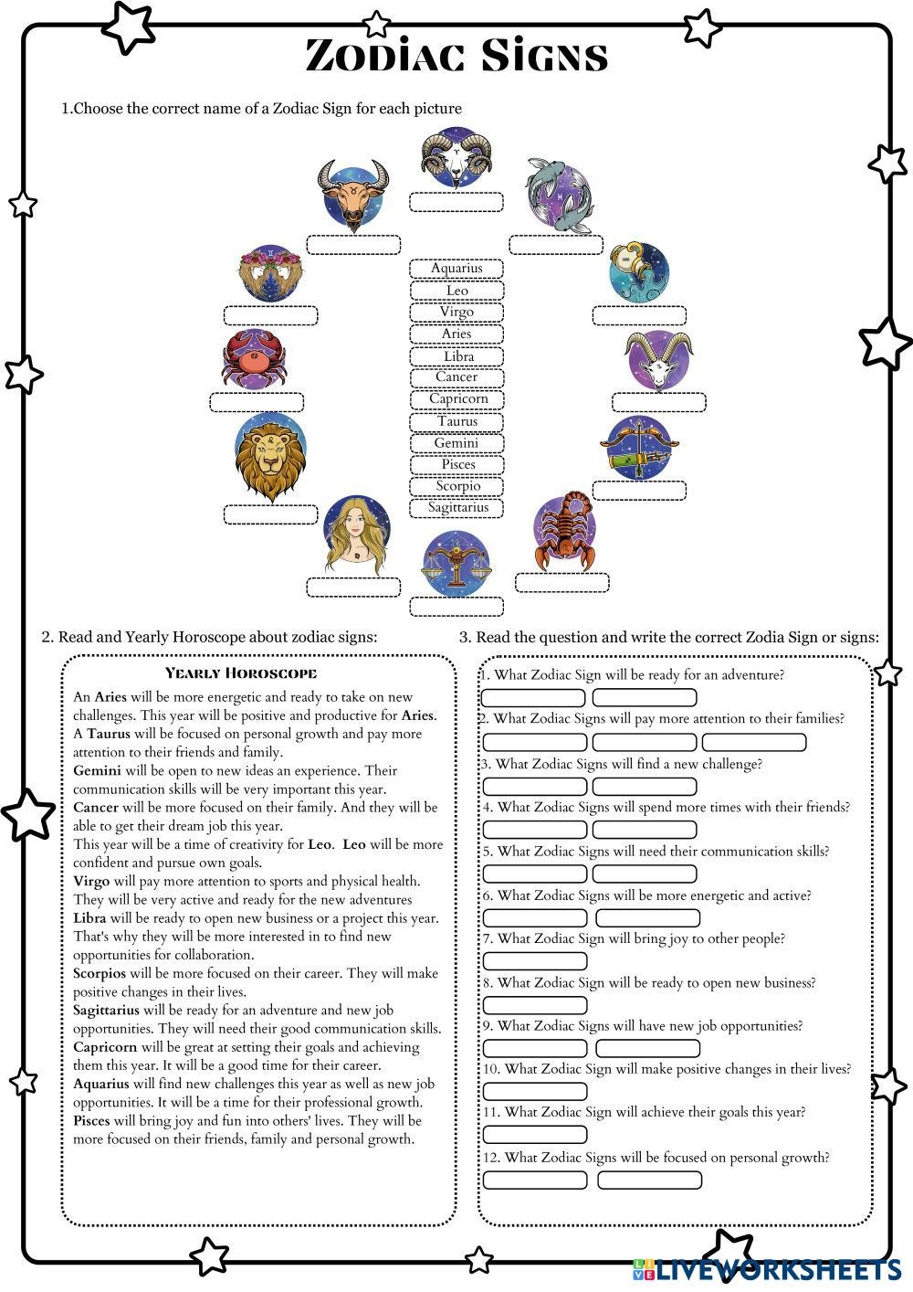 Horoscope Zod Free Interactive Worksheets 7201230