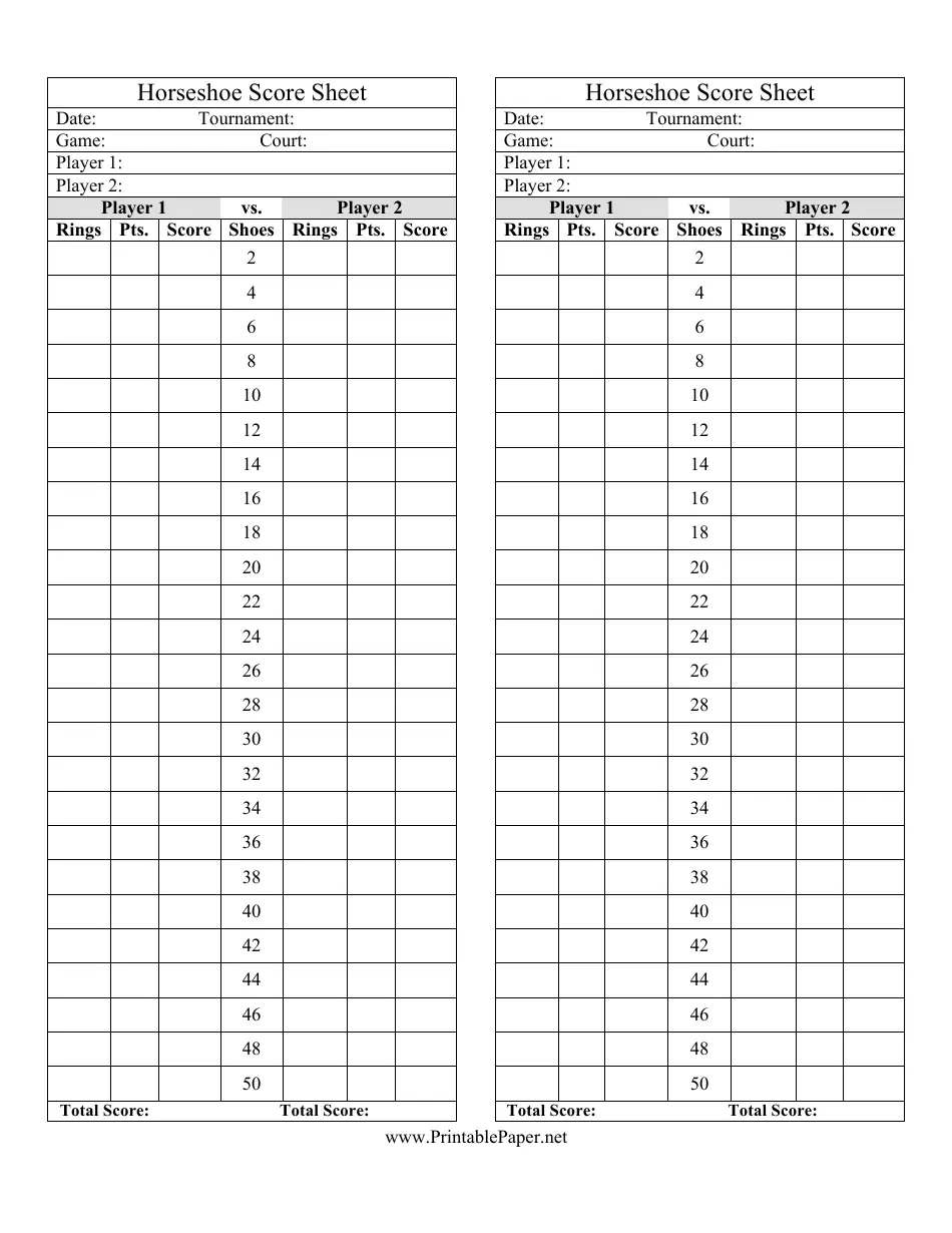 Horseshoe Score Sheets Download Printable PDF Templateroller