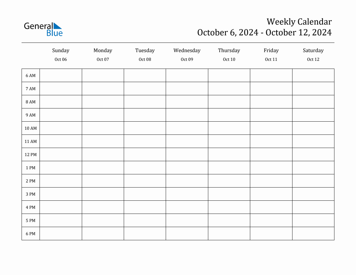 Hourly Planner Template For The Week Of October 6 2024