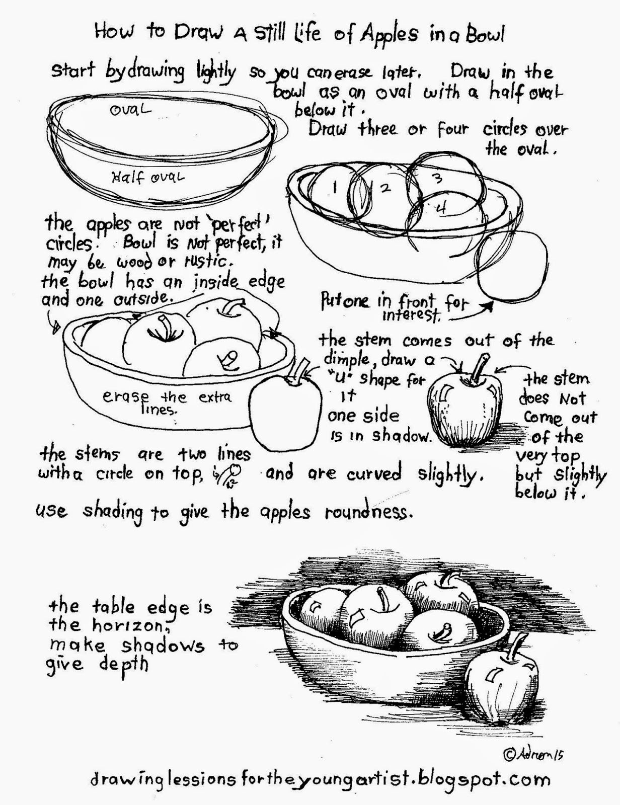 How To Draw Worksheets For The Young Artist How To Draw A Still Life Of Apples In A Bowl