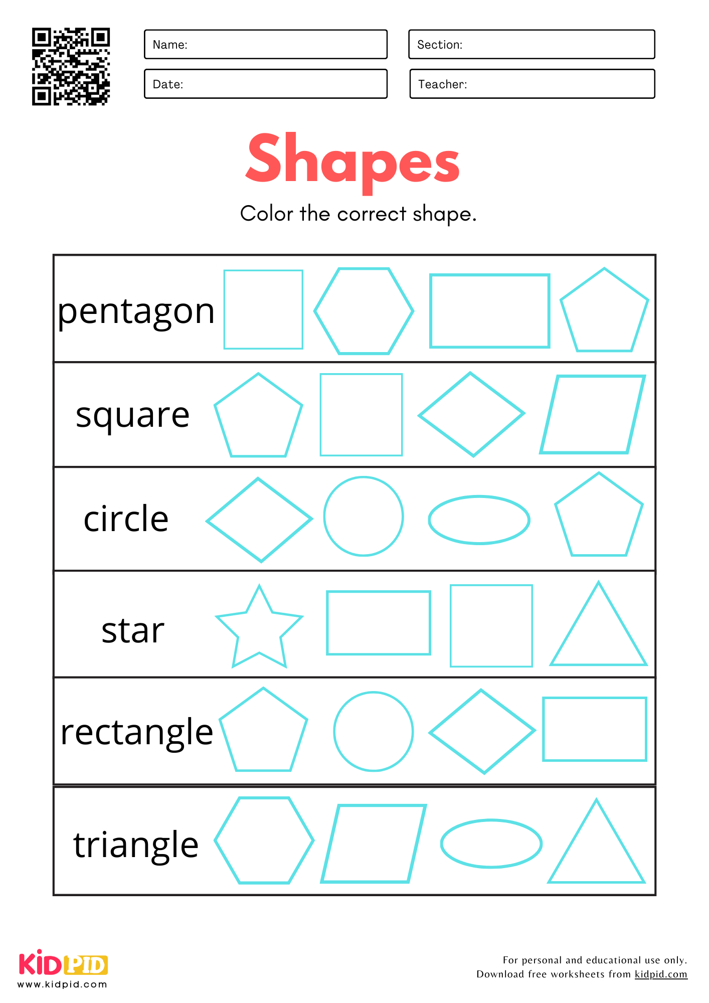 Free Printable Identifying Shapes Worksheets