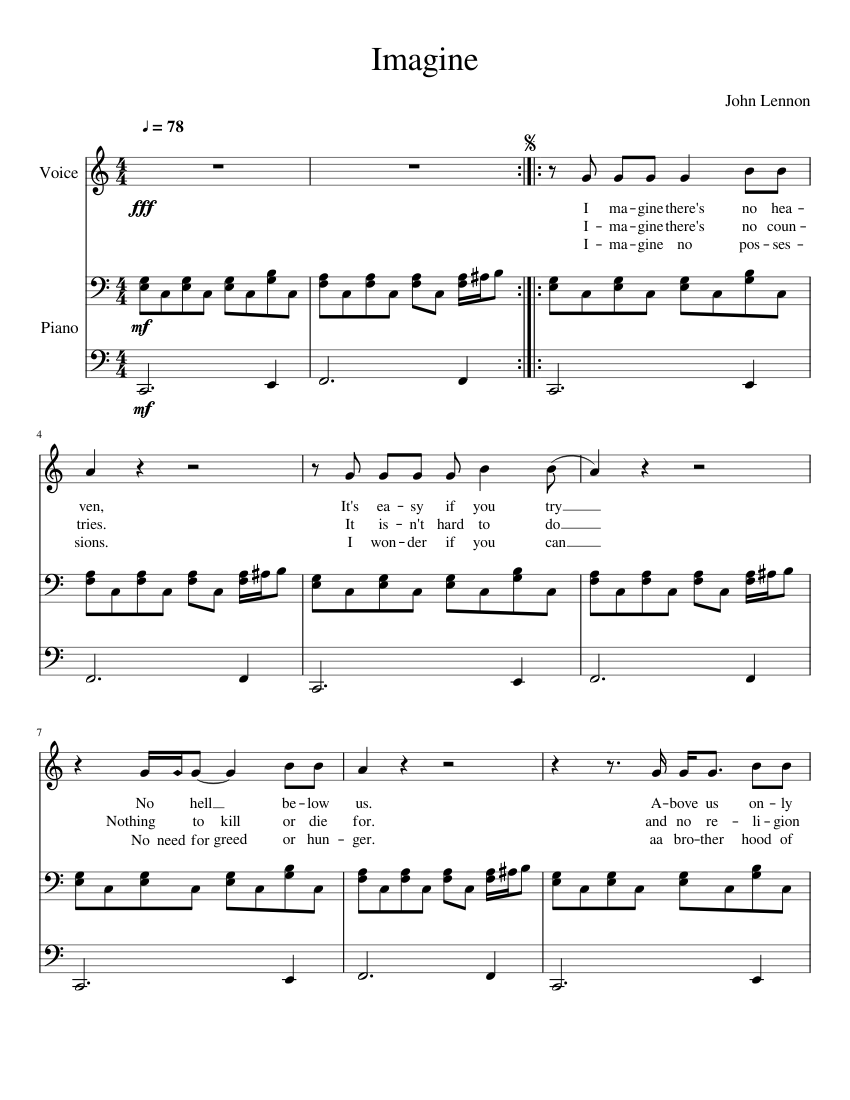 Imagine Sheet Music For Piano Vocals Piano Voice MuseScore Imagine Sheet Music For Piano Vocals Piano Voice MuseScore