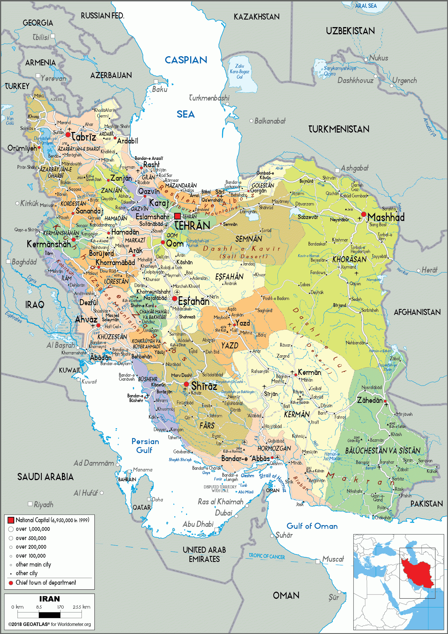 Iran Map Political Worldometer