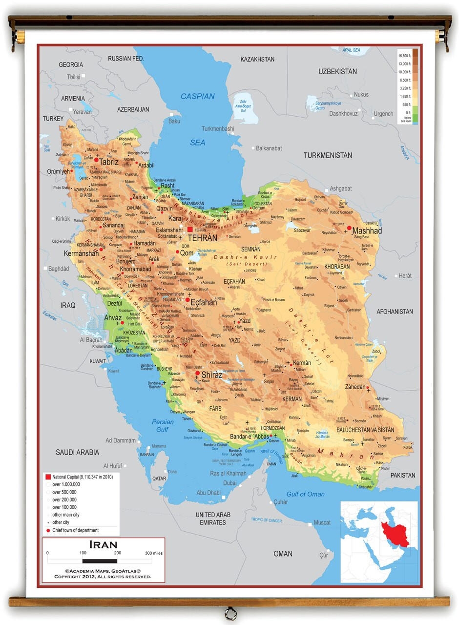 Iran Physical Educational Map From Academia Maps World Maps Online
