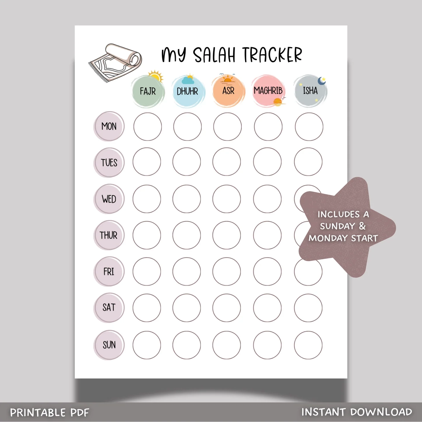 Islamic Salah Tracker Printable For Kids Children Daily Namaz Prayer Scribbled LLC