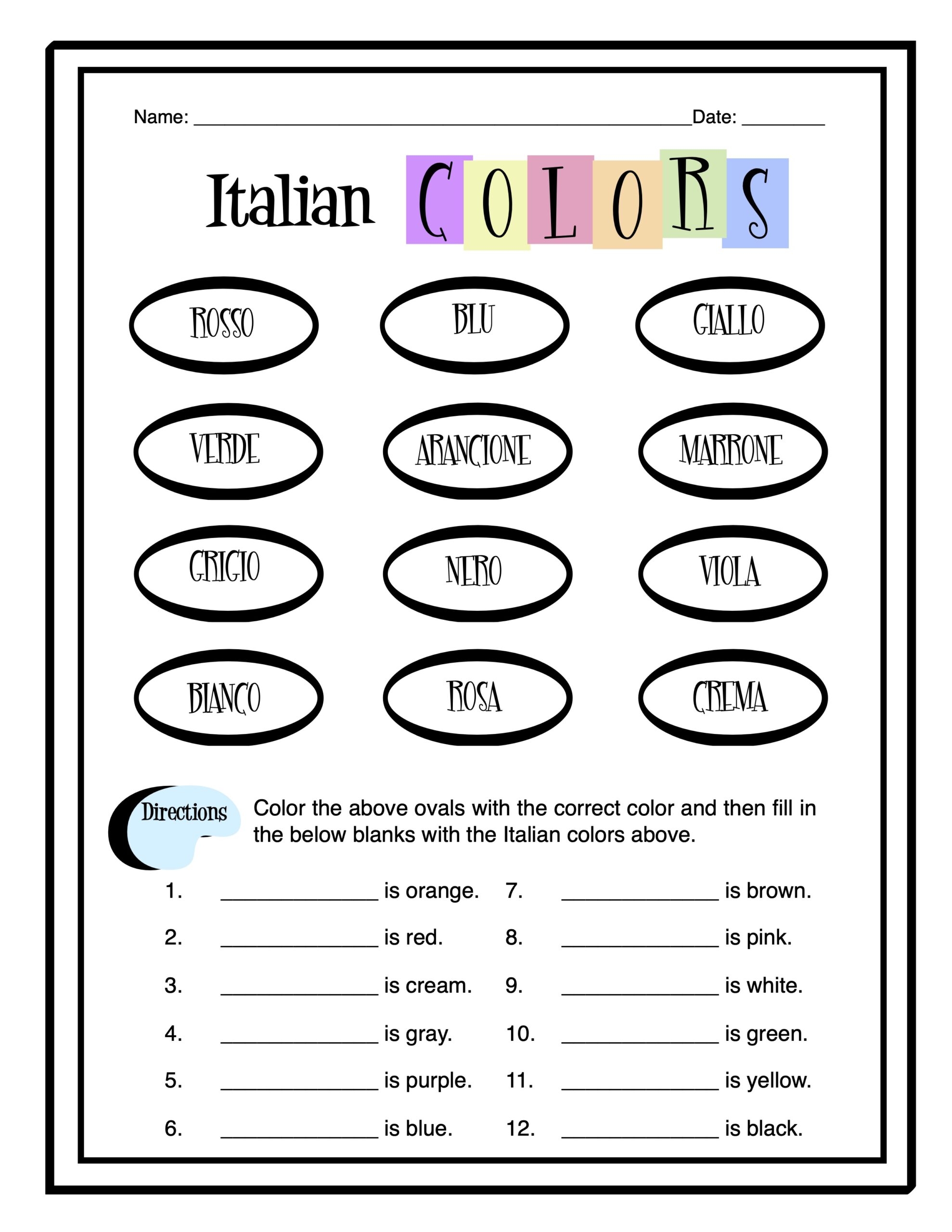Printable Italian Worksheets