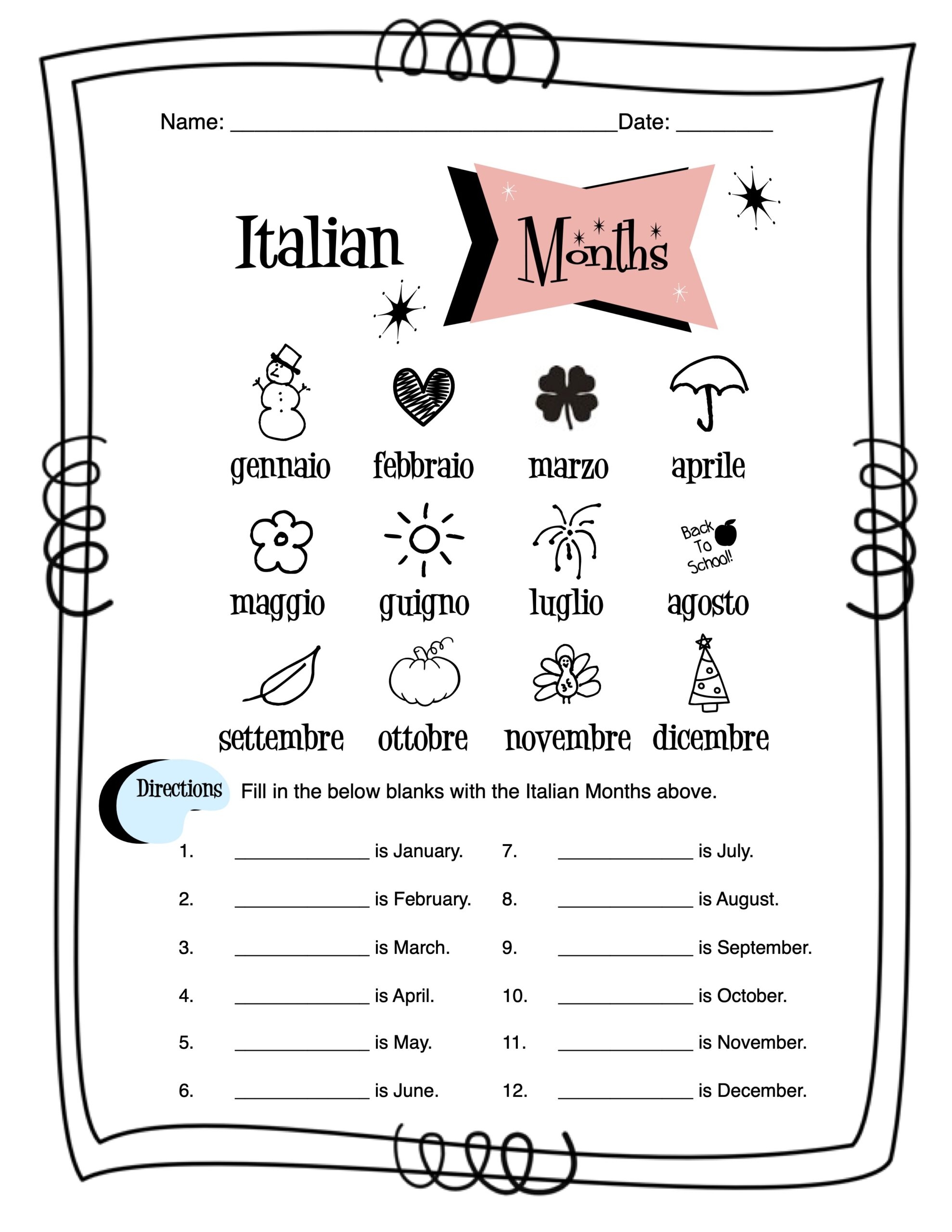 Italian Months Of The Year Worksheet Packet Made By Teachers Italian Months Of The Year Worksheet Packet Made By Teachers
