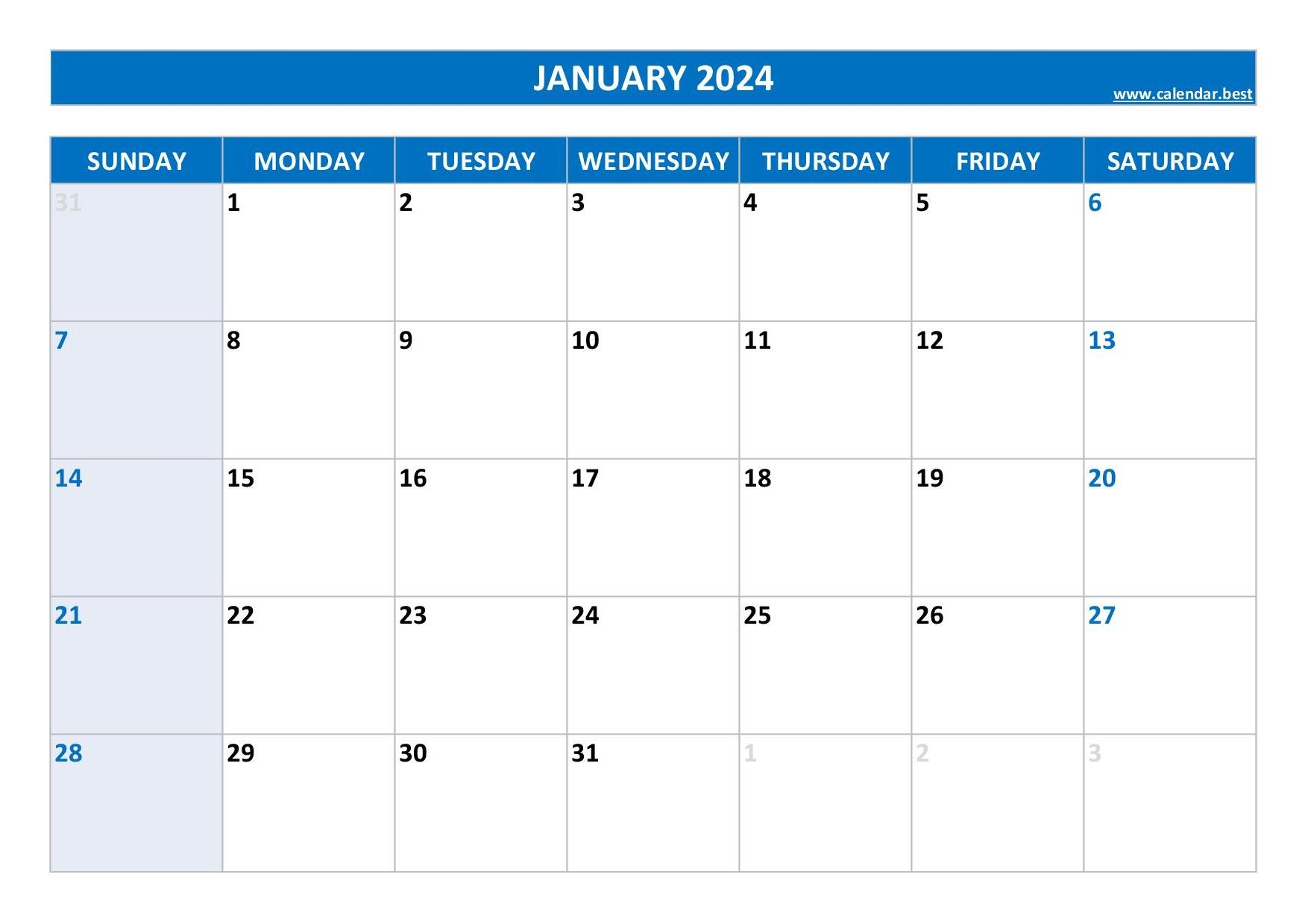 January 2024 Calendar Calendar best