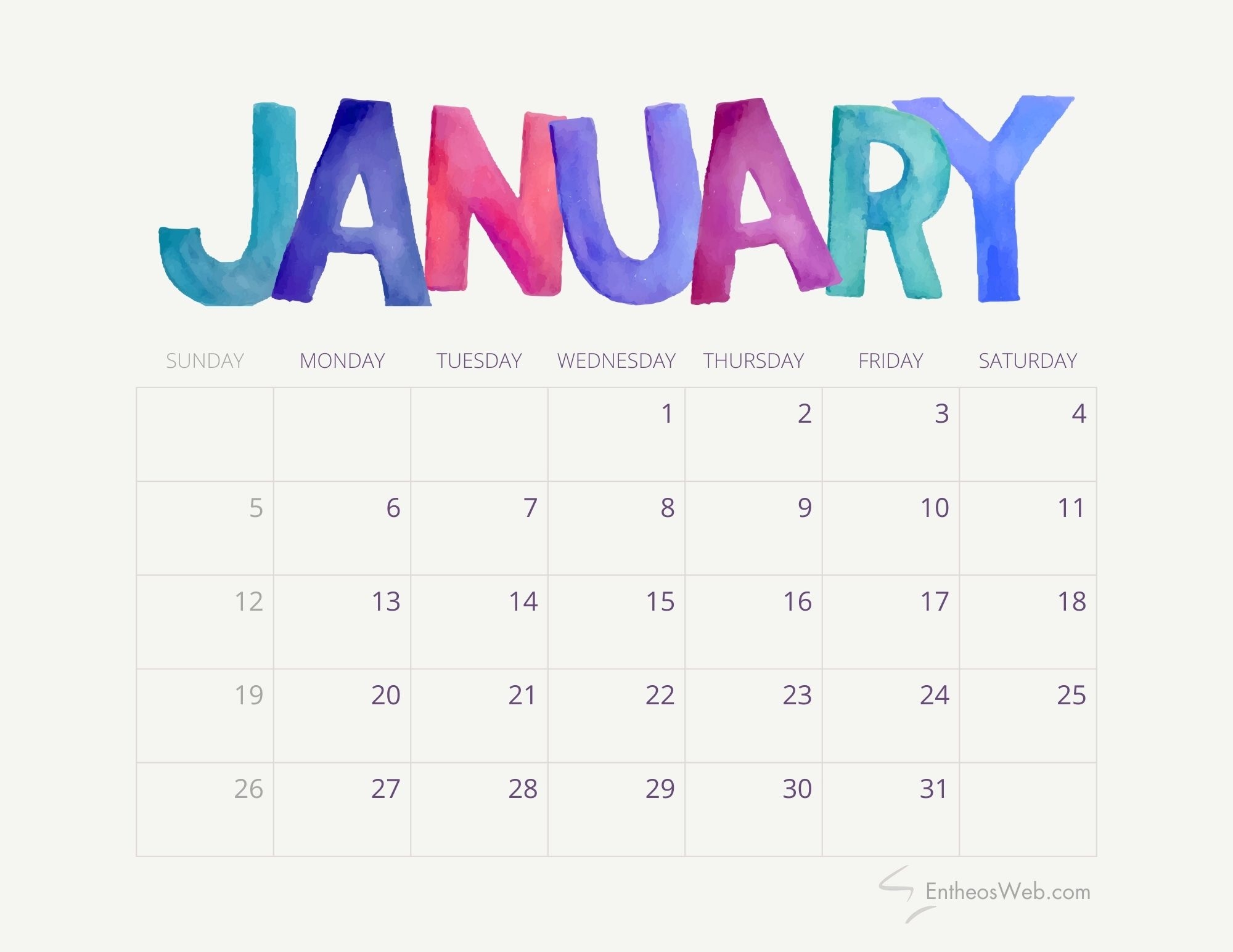 January 2025 Calendars EntheosWeb