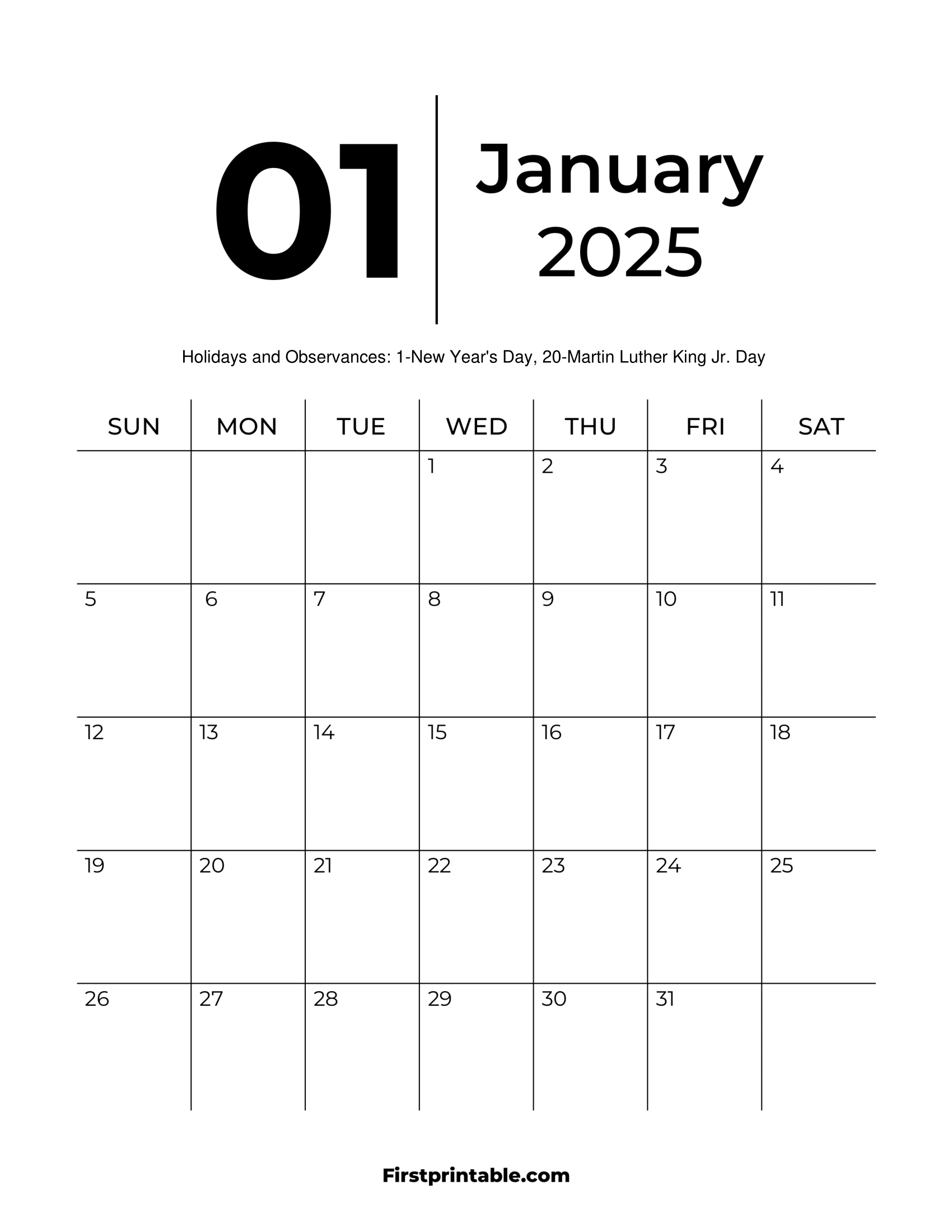 January 2025 Calendars Free Printable U0026 Fillable
