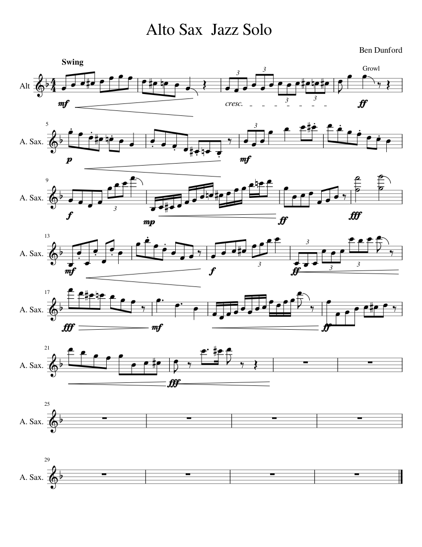 Alto Sax Printable Sheet Music