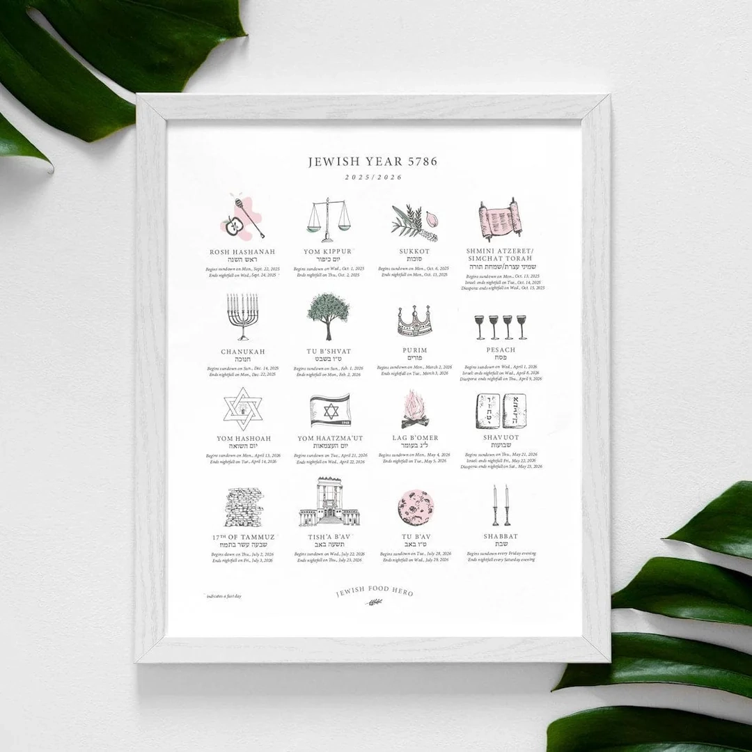 Jewish Holiday Calendar Print 5786 2025 2026 Frame Not Included