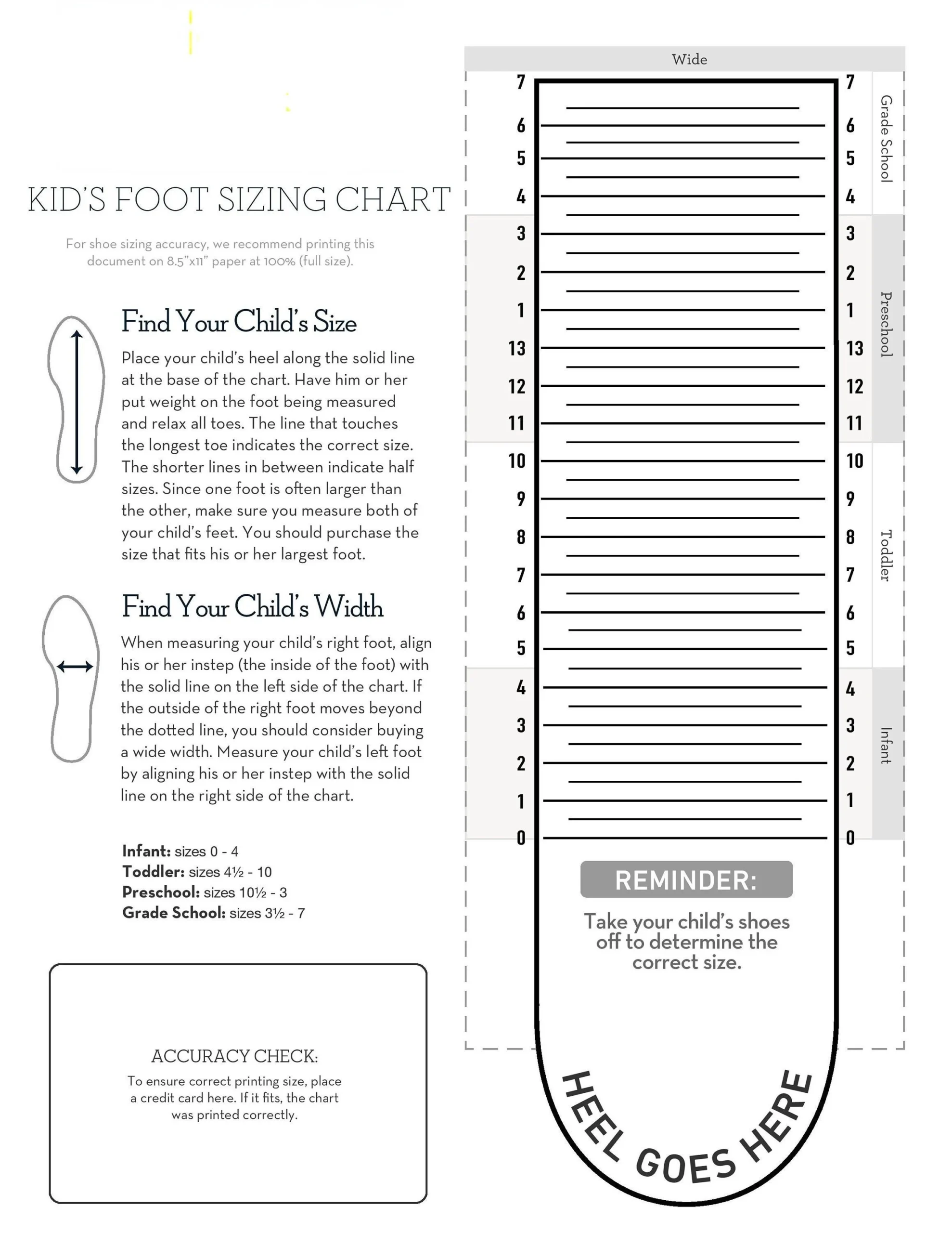 Printable Shoe Measurement Chart