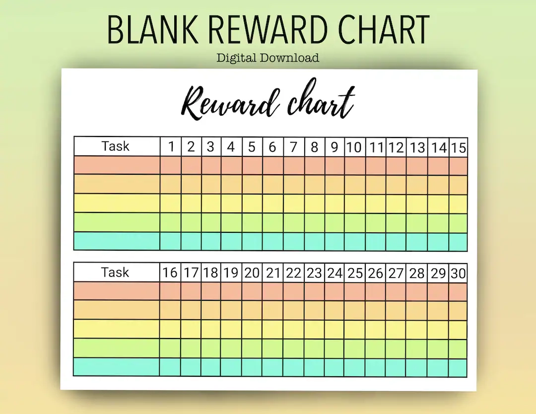 Kids Printable Blank Reward Chart Monthly Sticker Prize Chart Etsy