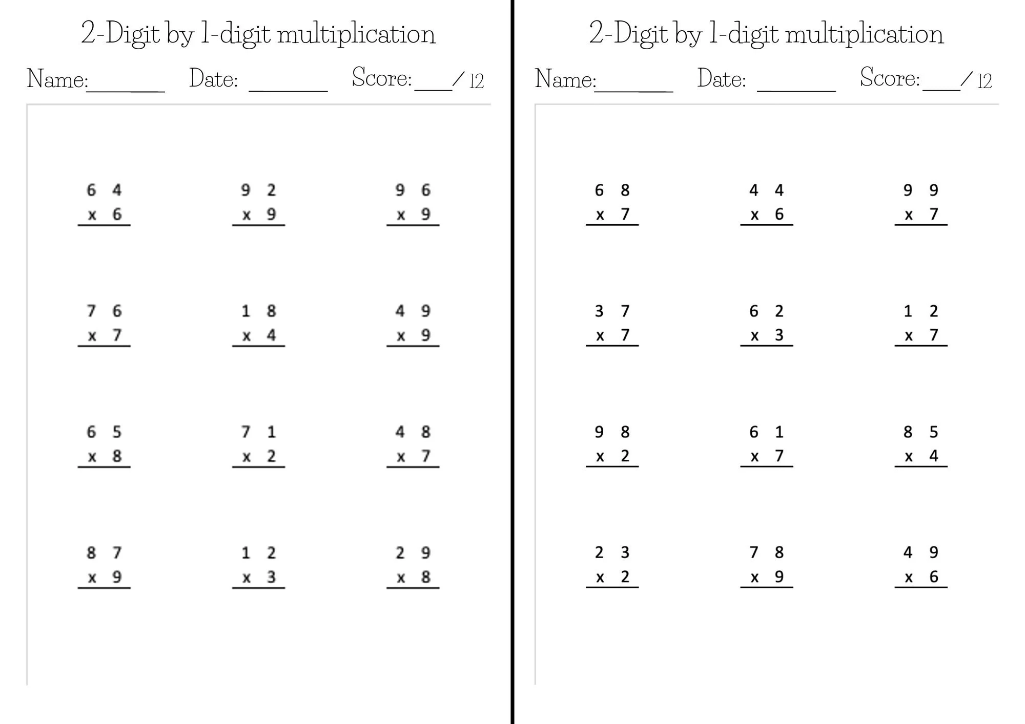 Kumon like Math Worksheets Exercise Pages In PDF 2 digit By 1 digit Multiplication Etsy UK