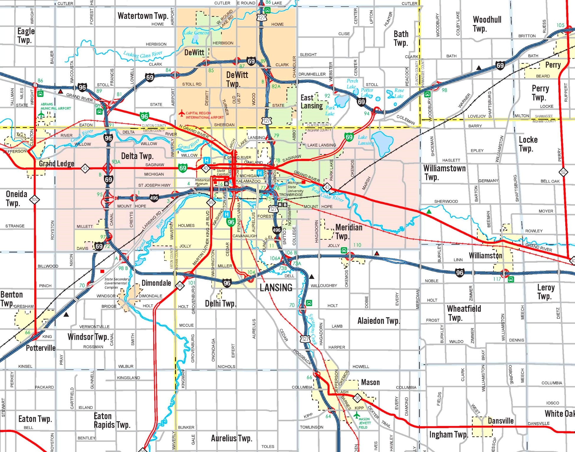Lansing Area Road Map Ontheworldmap