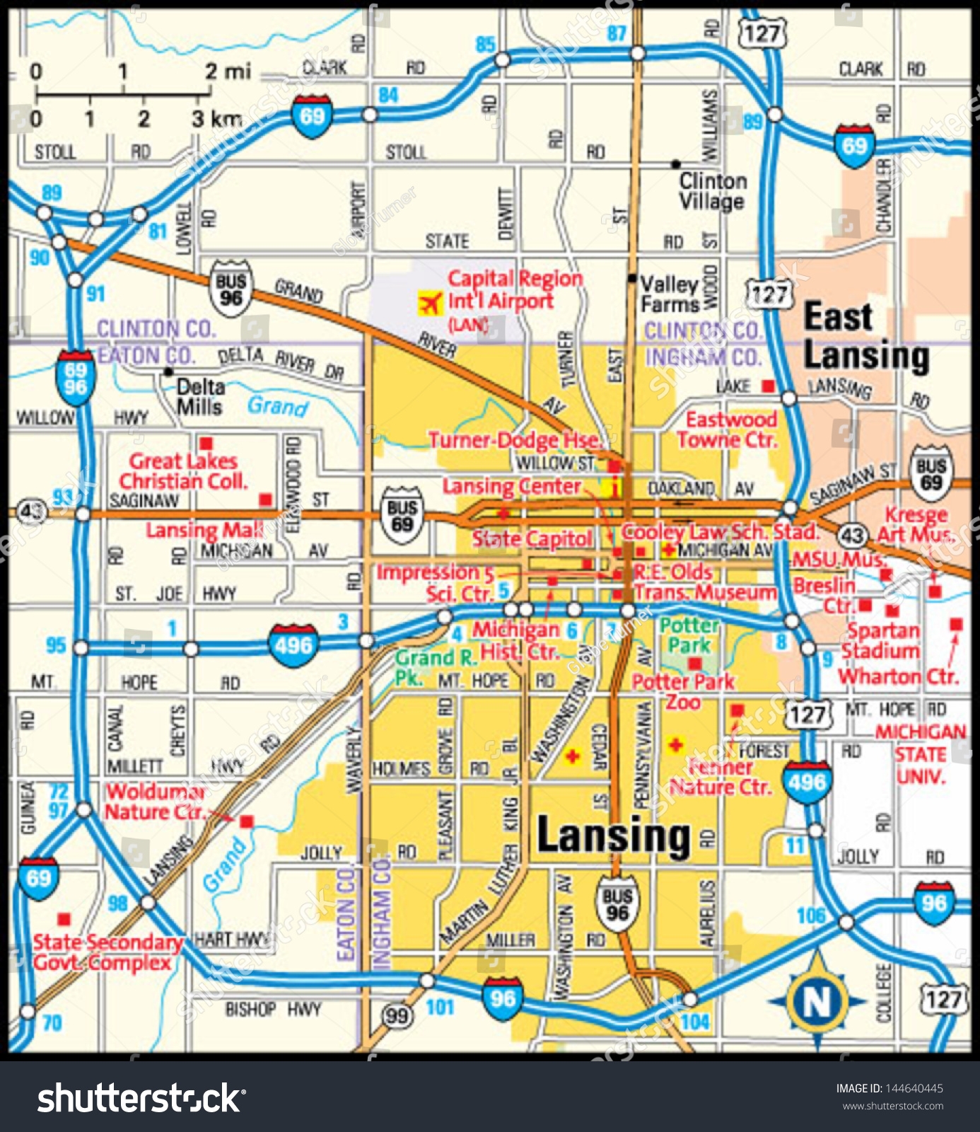 Lansing Michigan Area Map Stock Vector Royalty Free 144640445 Shutterstock