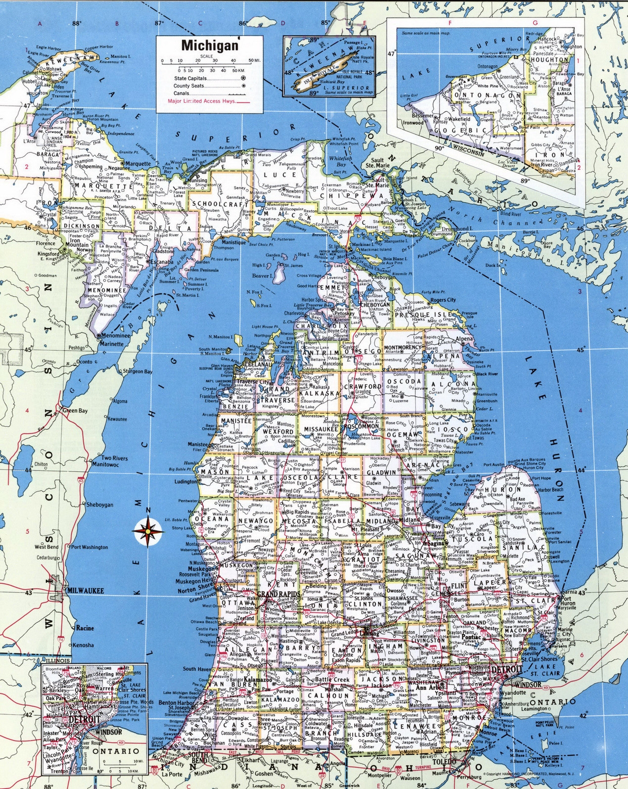 Large Detailed Administrative Map Of Michigan State With Roads And Cities Vidiani Maps Of All Countries In One Place