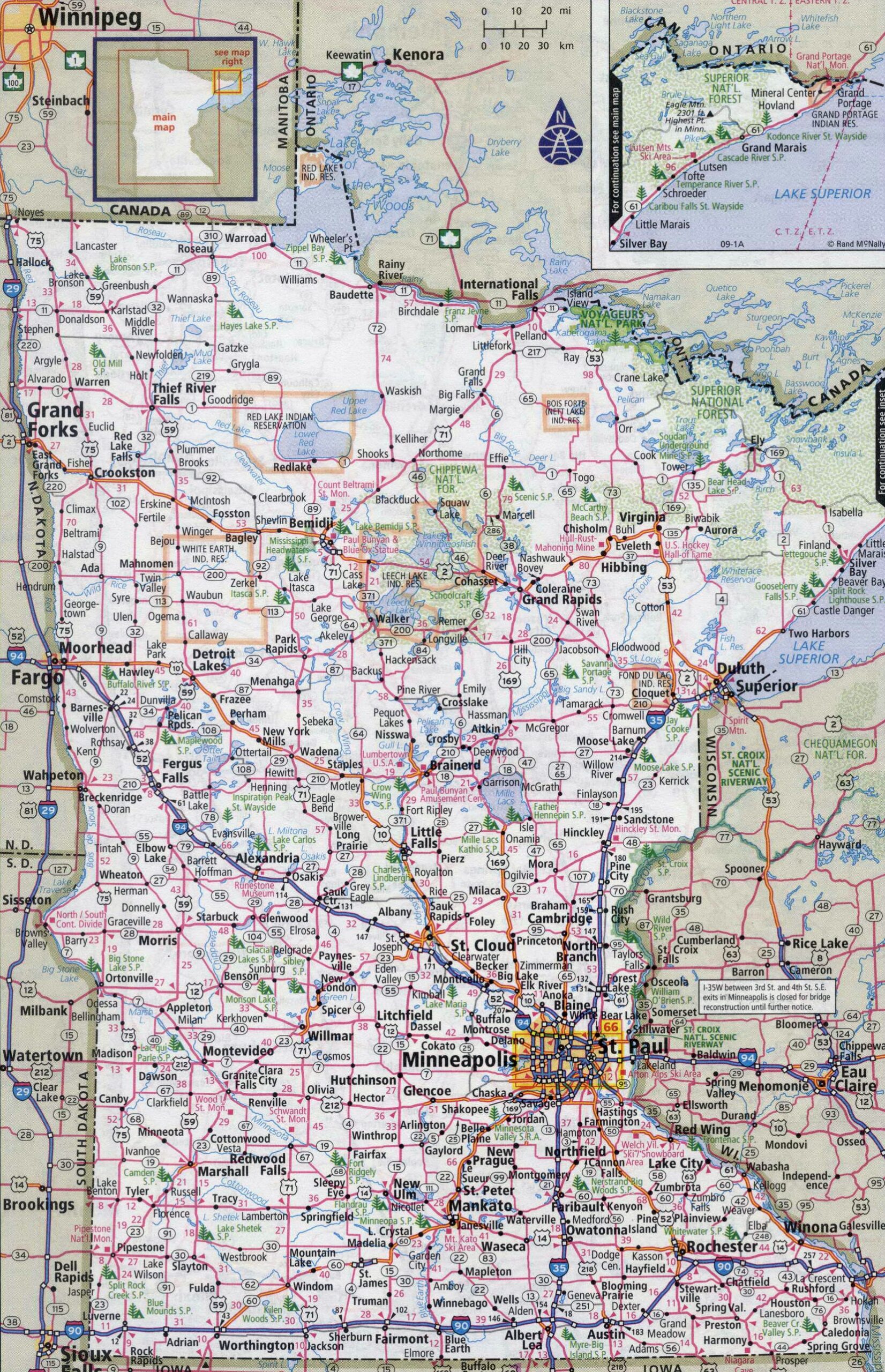 Large Detailed Roads And Highways Map Of Minnesota State With Cities Vidiani Maps Of All Countries In One Place