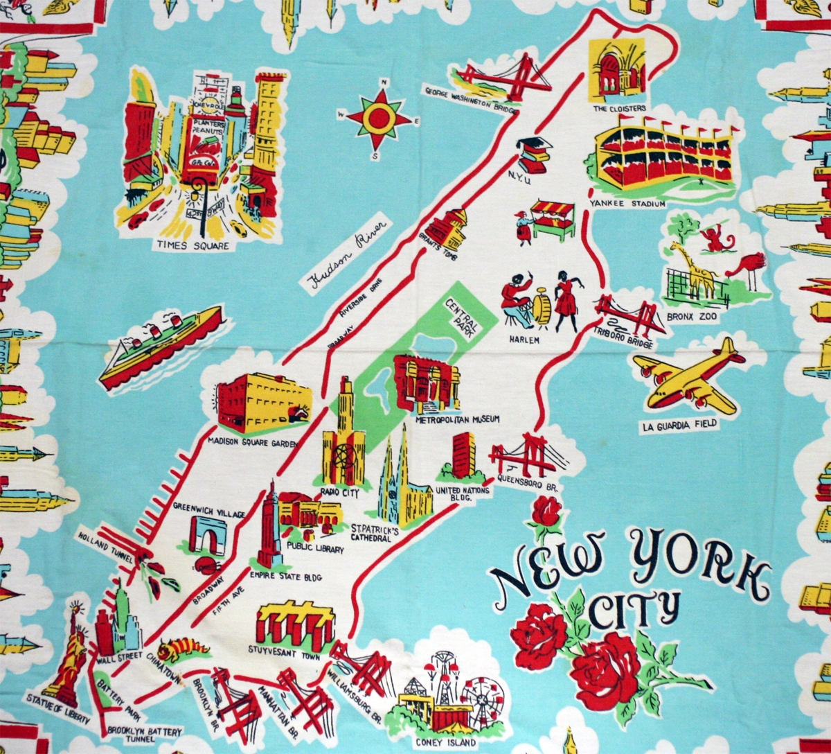 Large Illustrated Tourist Map Of New York City New York USA 