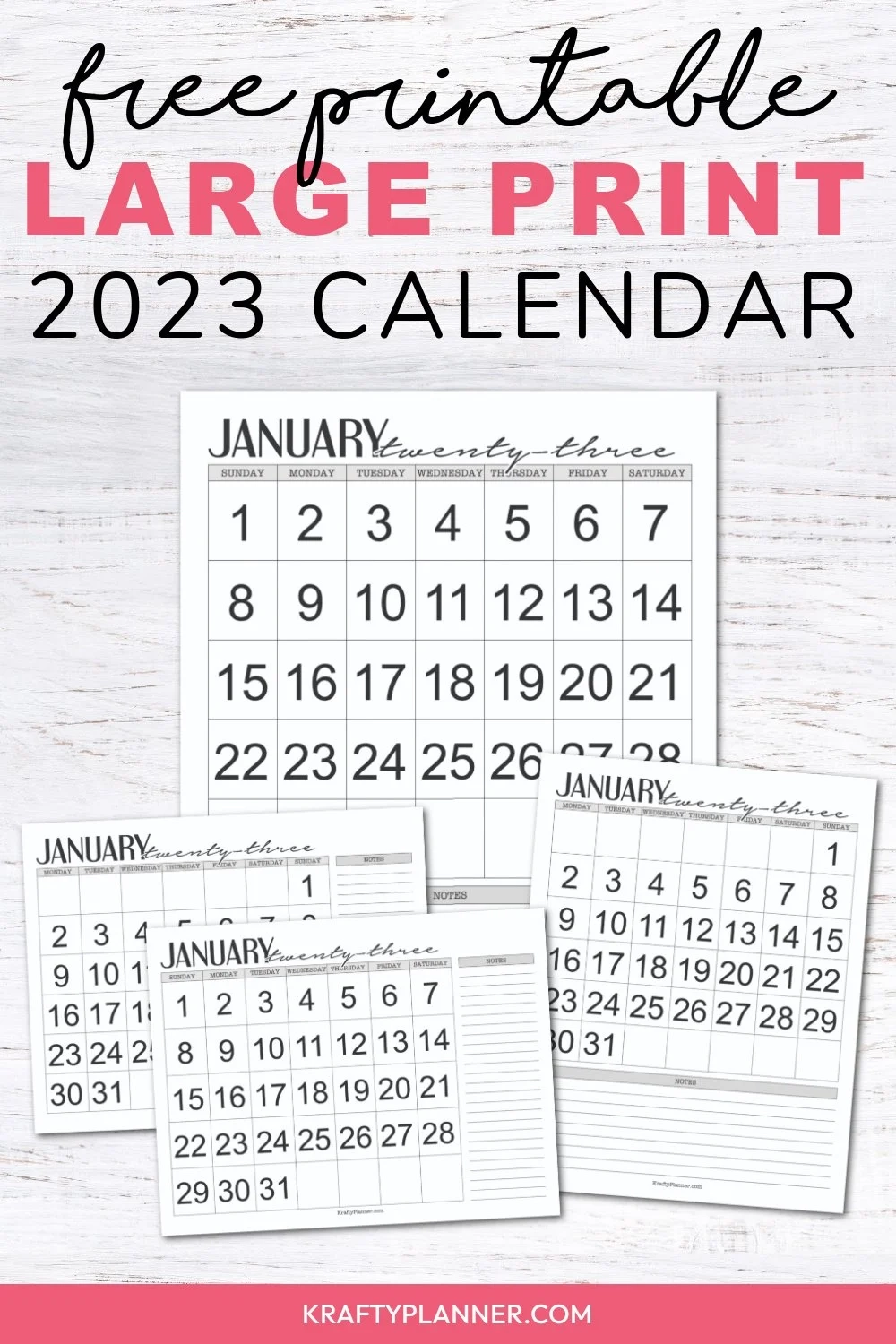Large Print 2023 Calendar Free Printable Krafty Planner Large Print 2023 Calendar Free Printable Krafty Planner
