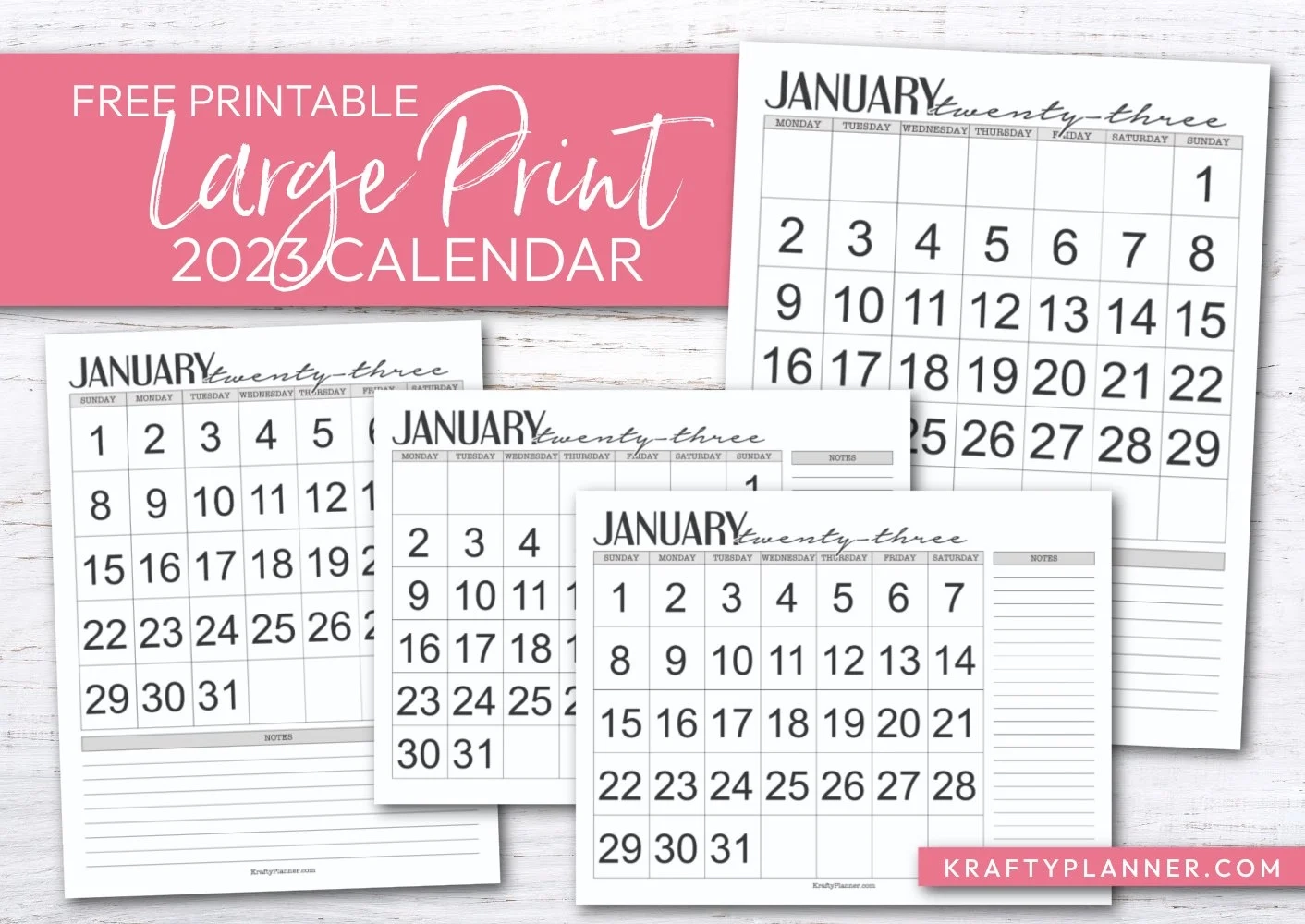 Large Print 2023 Calendar Free Printable Krafty Planner