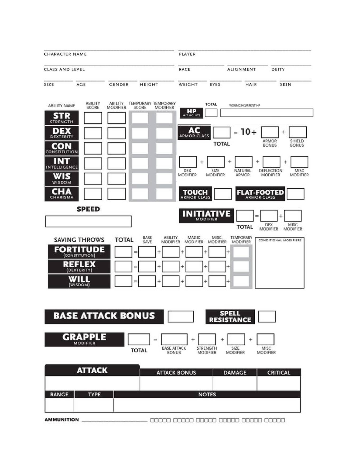 3.5 Character Sheet Printable
