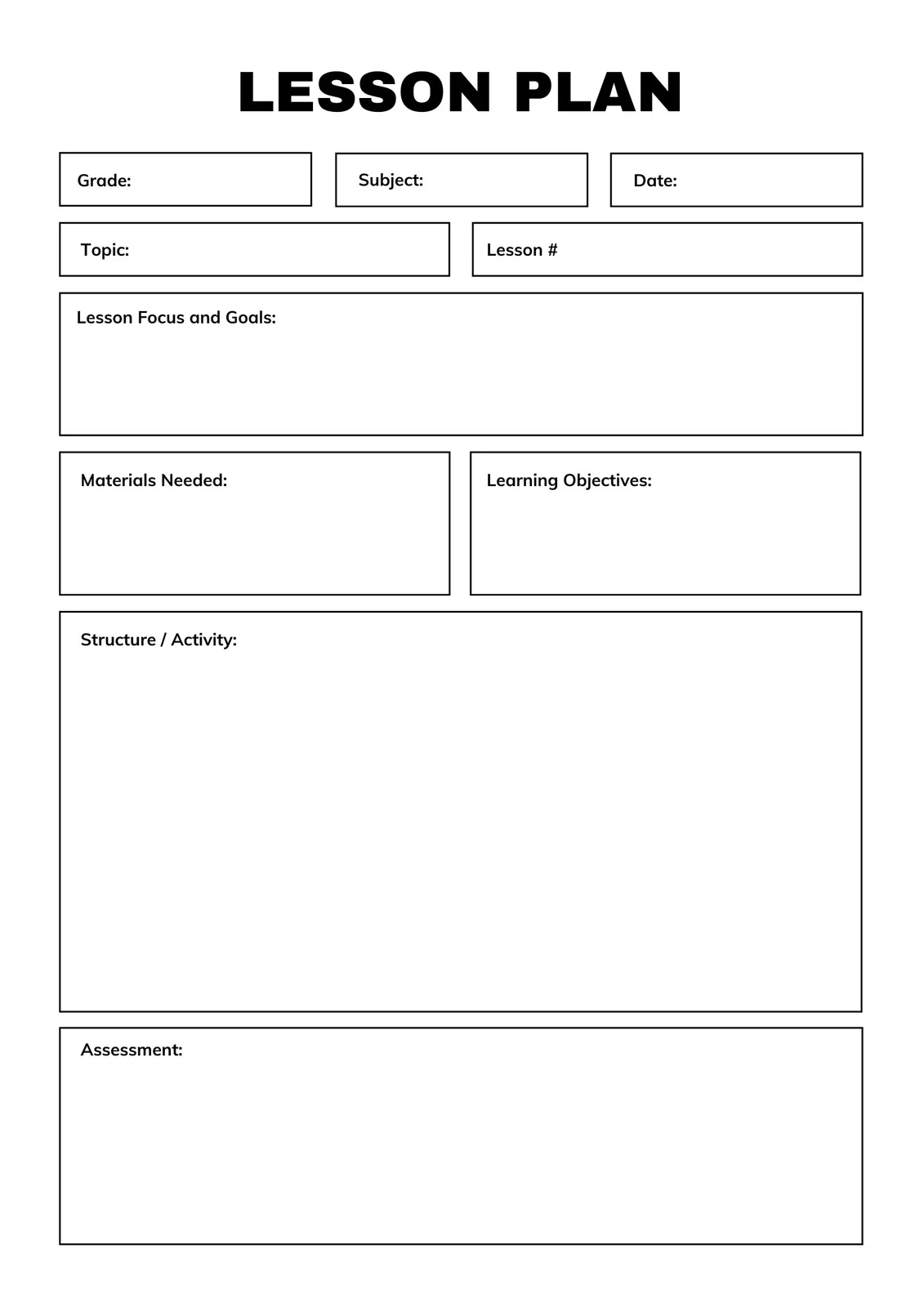 Free Printable Lesson Plan Sheets
