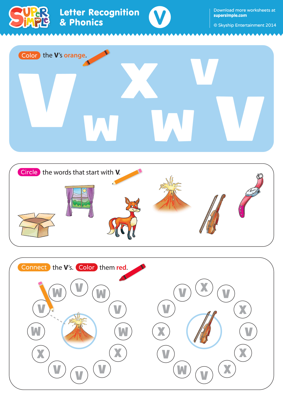 Letter Recognition U0026 Phonics Worksheet V Uppercase Super Simple