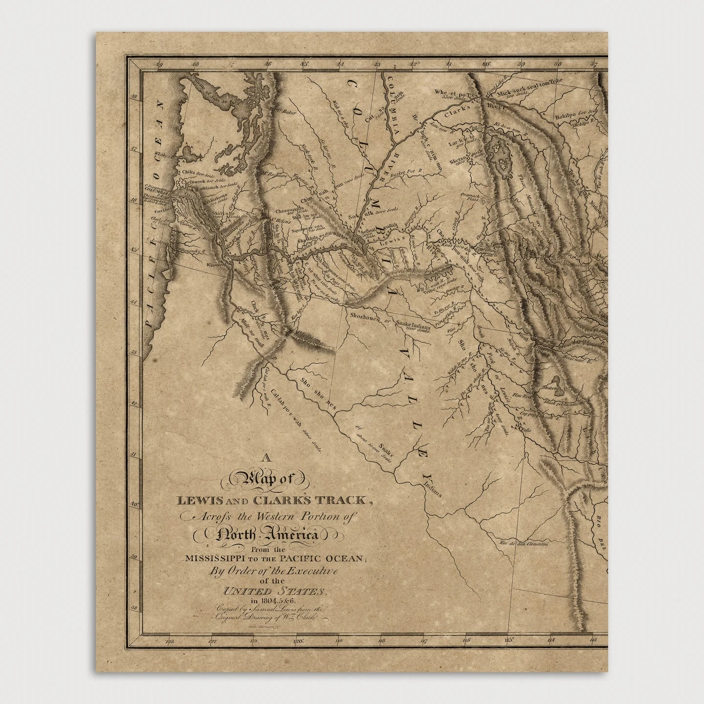 Lewis And Clark Expedition Antique Map Art Print Set 1814 Blue Monocle Maps