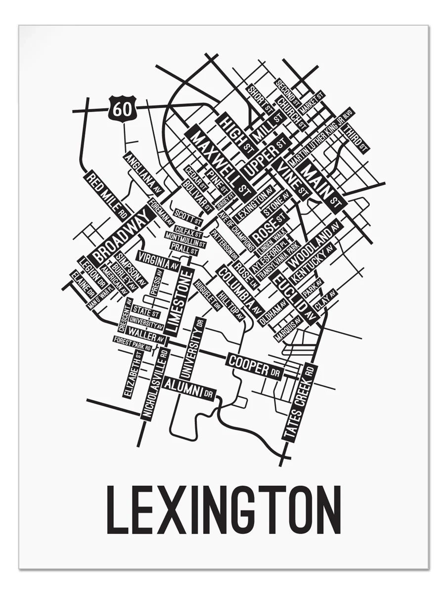 Lexington Kentucky Street Map School Street Posters