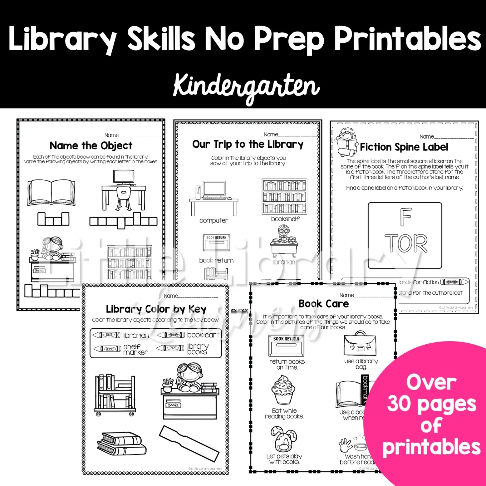 Library Skills No Prep Printables Kindergarten