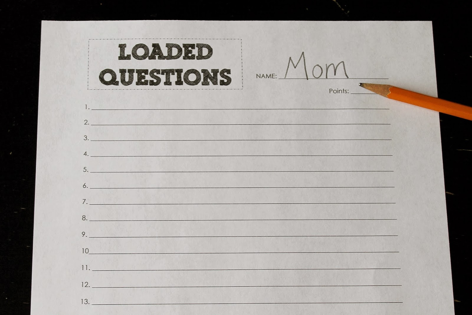 Loaded Questions Printable Answer Sheets