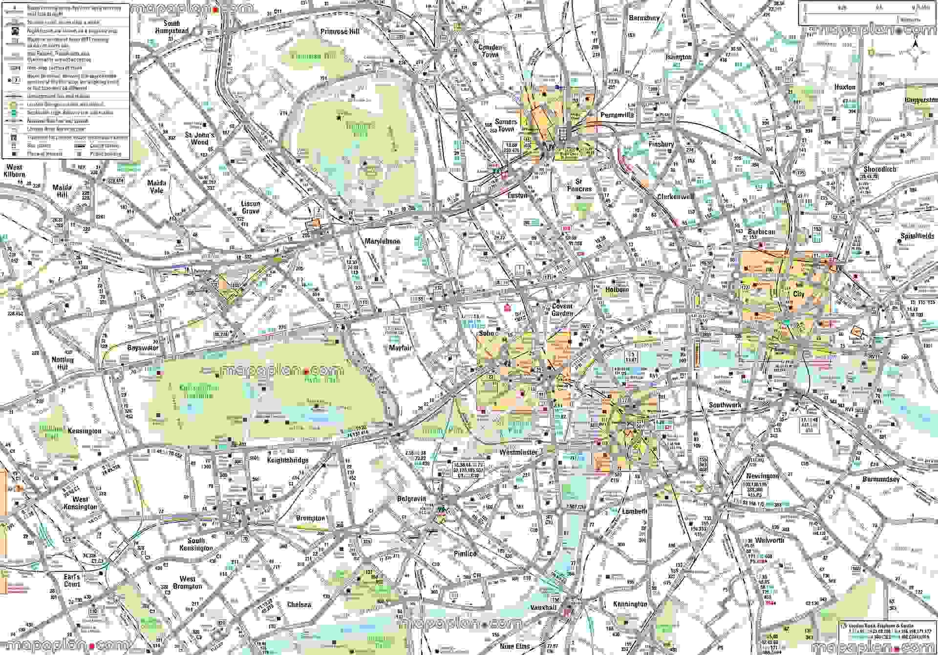 London Top Tourist Attractions Map Detailed Map Of Central London England Bus Tube Public Transportation Network A3 A4 Hd Printable Quality Large Scale Size