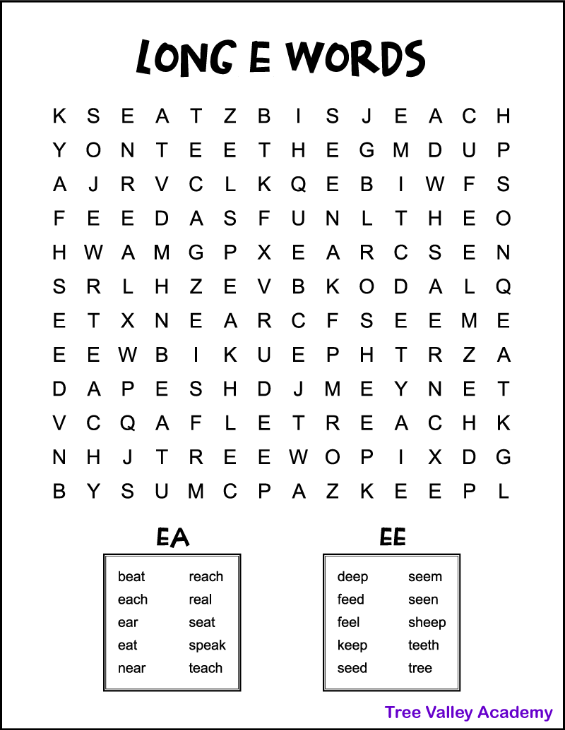 Free Printable Long Vowel E Worksheets
