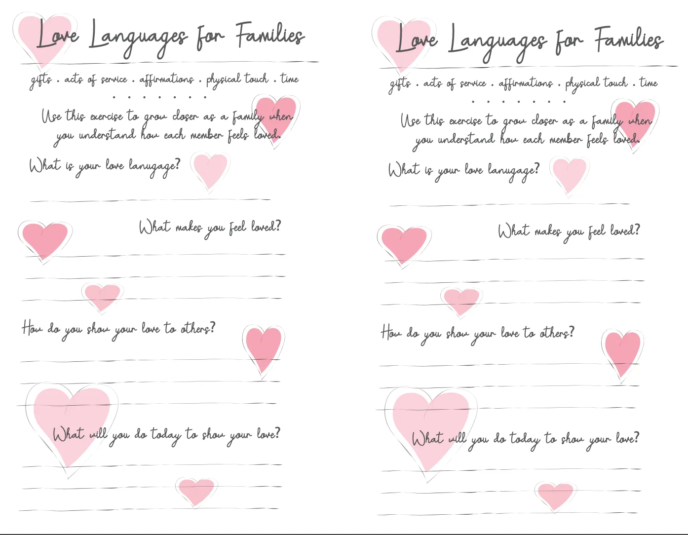 Love Languages For Families Worksheet